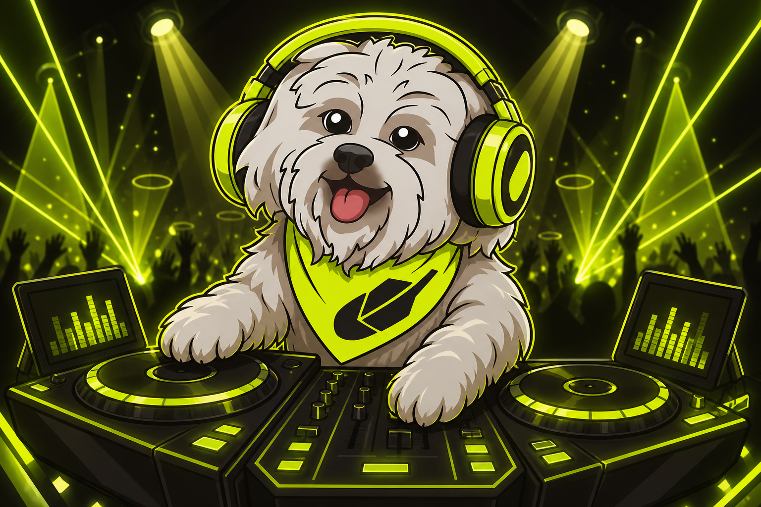 Brodie as a neon DJ