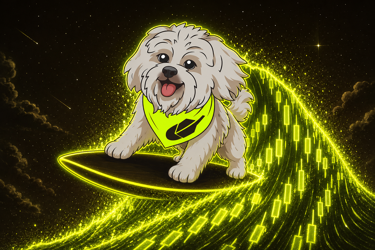 Brodie surfing a neon chart wave