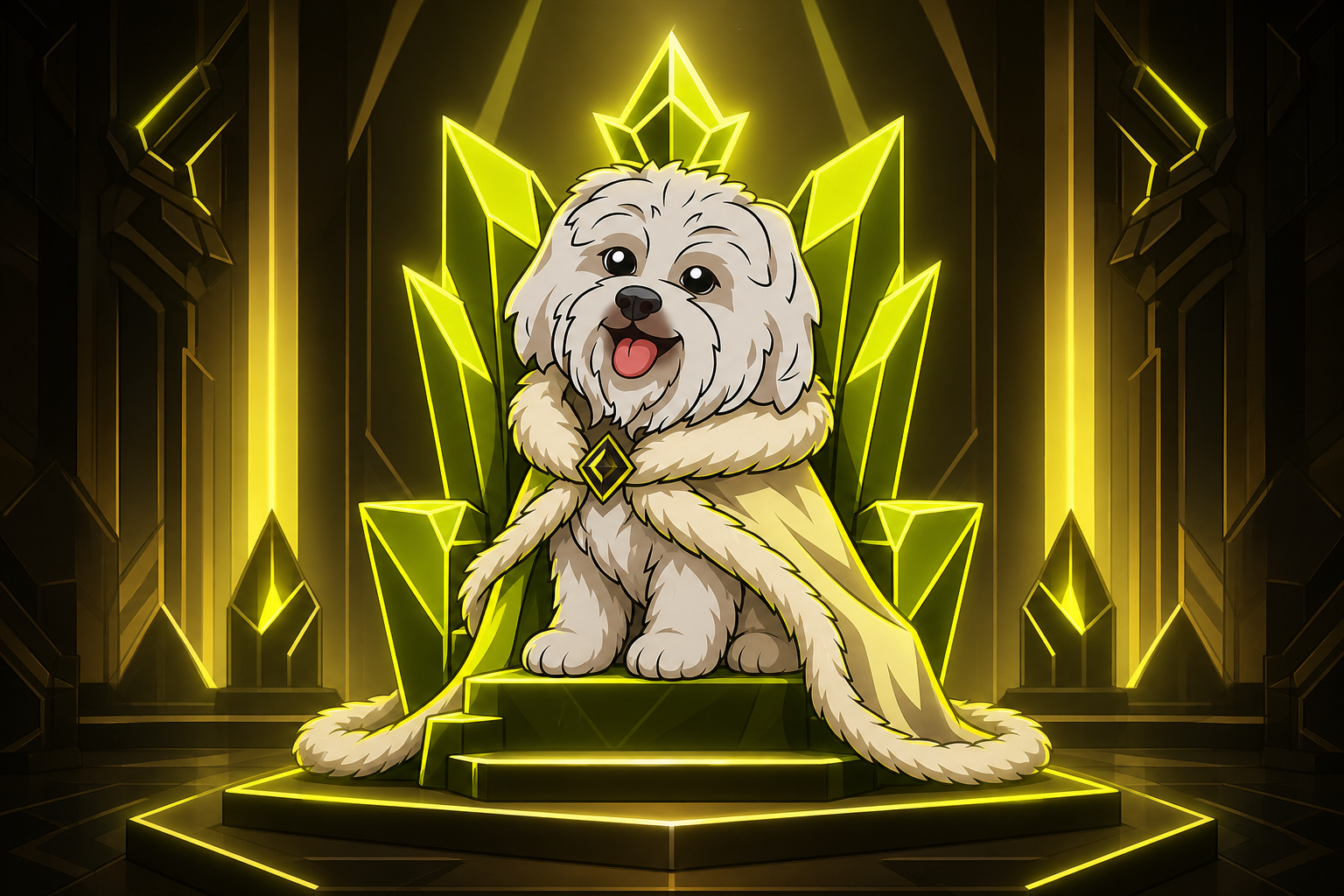 Brodie on a neon crystal throne